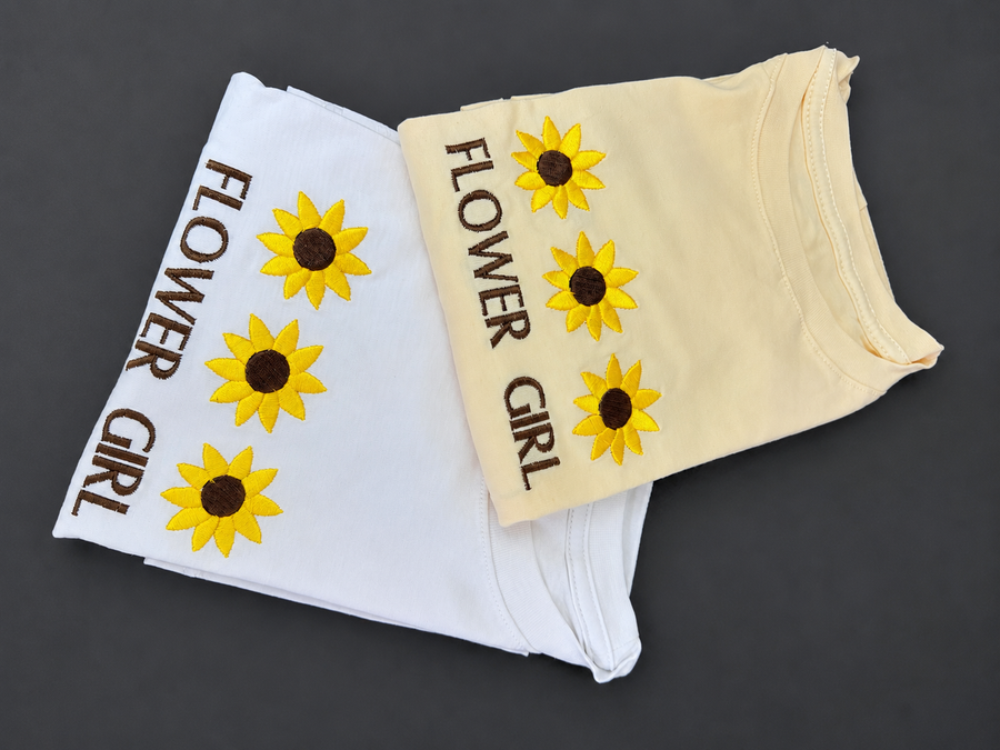 Custom Embroidered "Flower Girl" Sunflowers Tee
