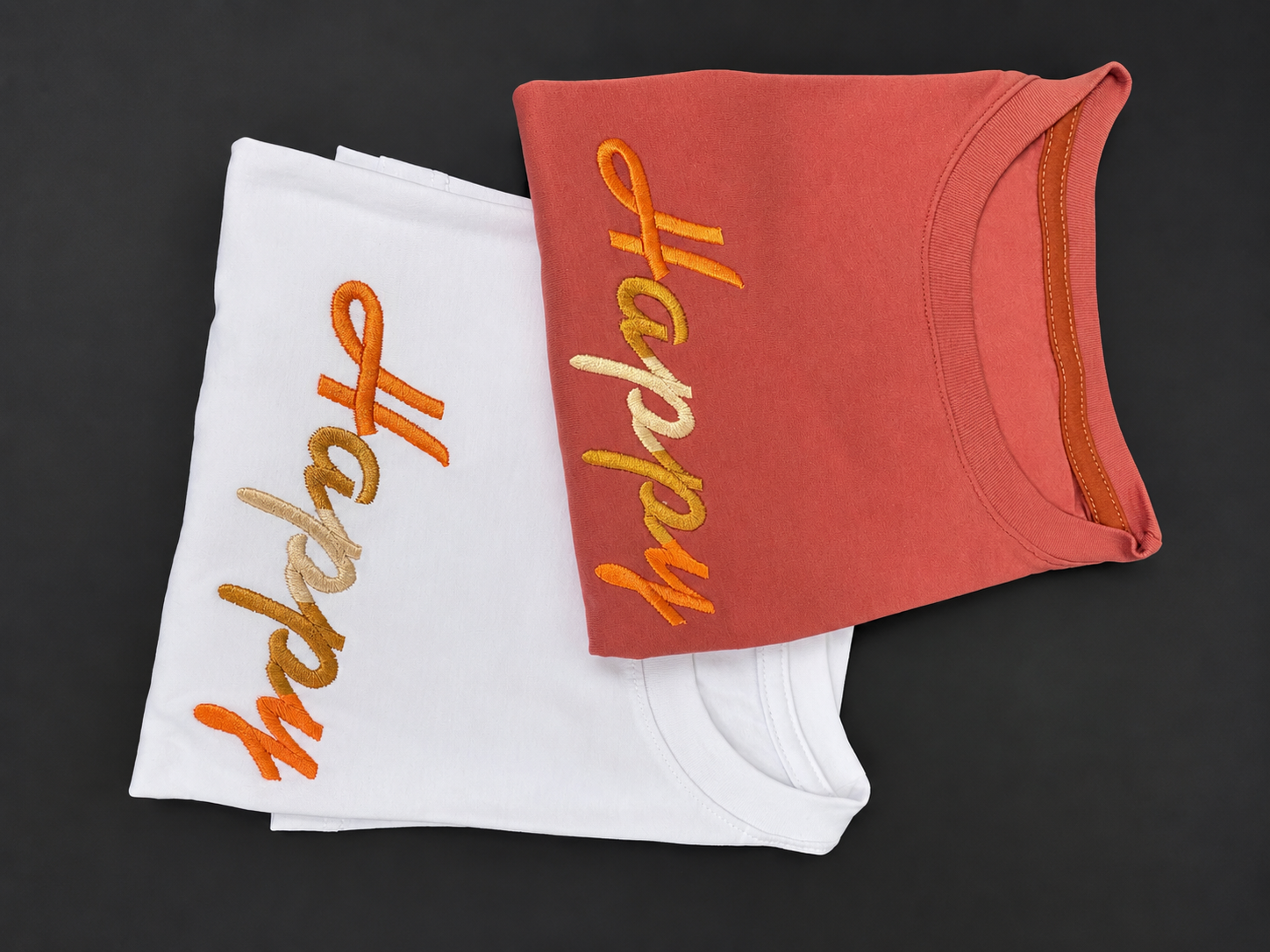 Minimalist Embroidered "Happy" Script Font Tee
